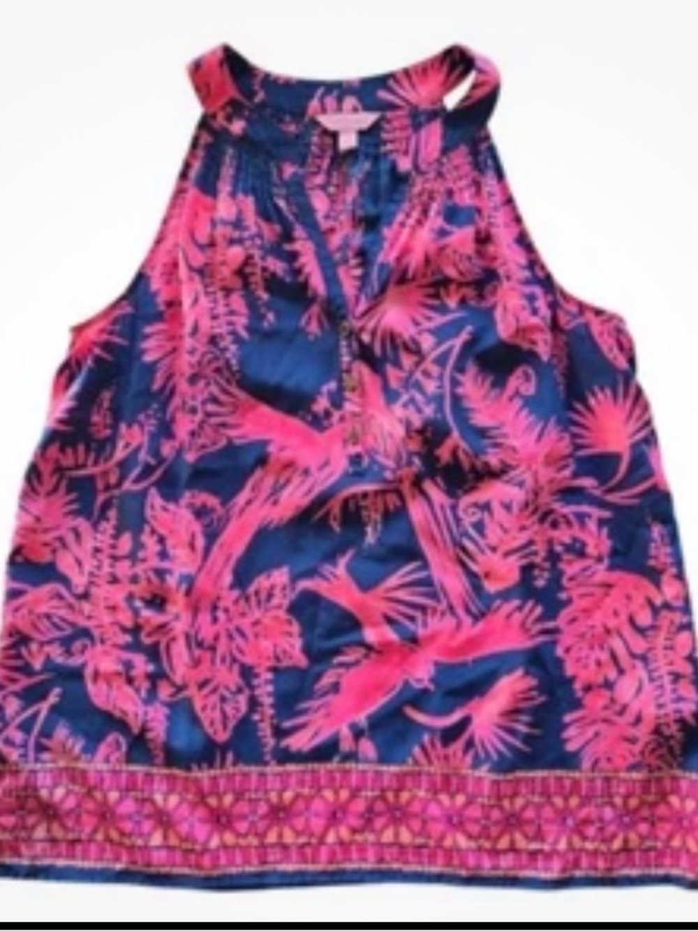 lilly pulitzer silk Pink & Navy Tropical Halter Tank Top,medium
